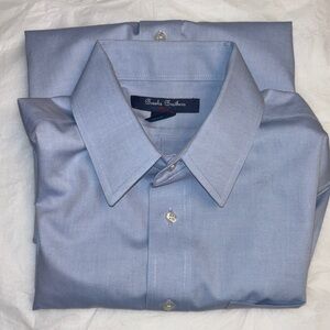 Brooks Brothers 16 Sky Blue All Cotton Needlepoint Dress Shirt Red Fleece.